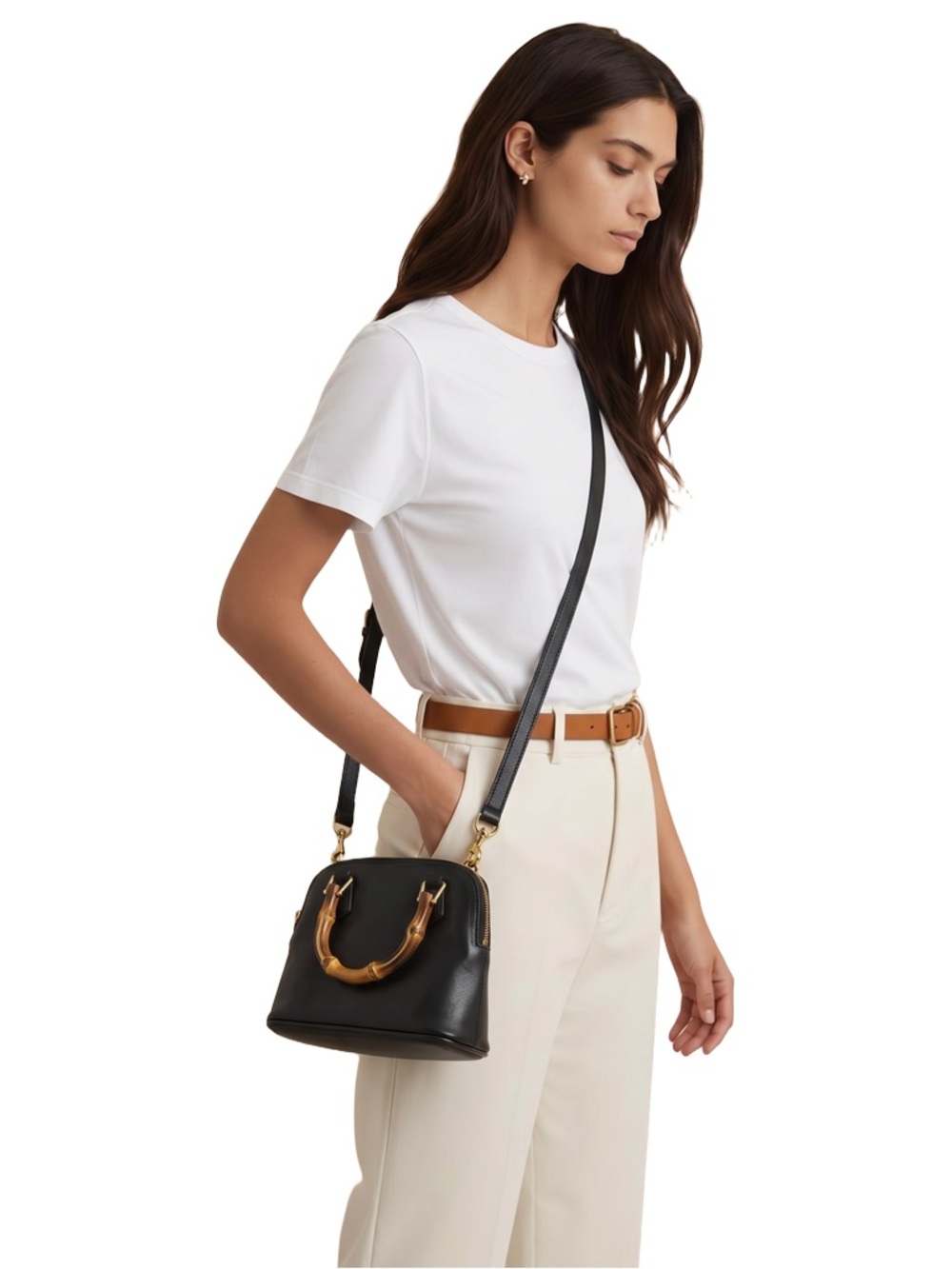 Gucci black leather bamboo vintage purse